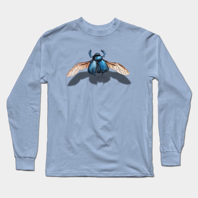 watercolor drawing of scarab beetle Long Sleeve T-Shirt by Art by Taya 